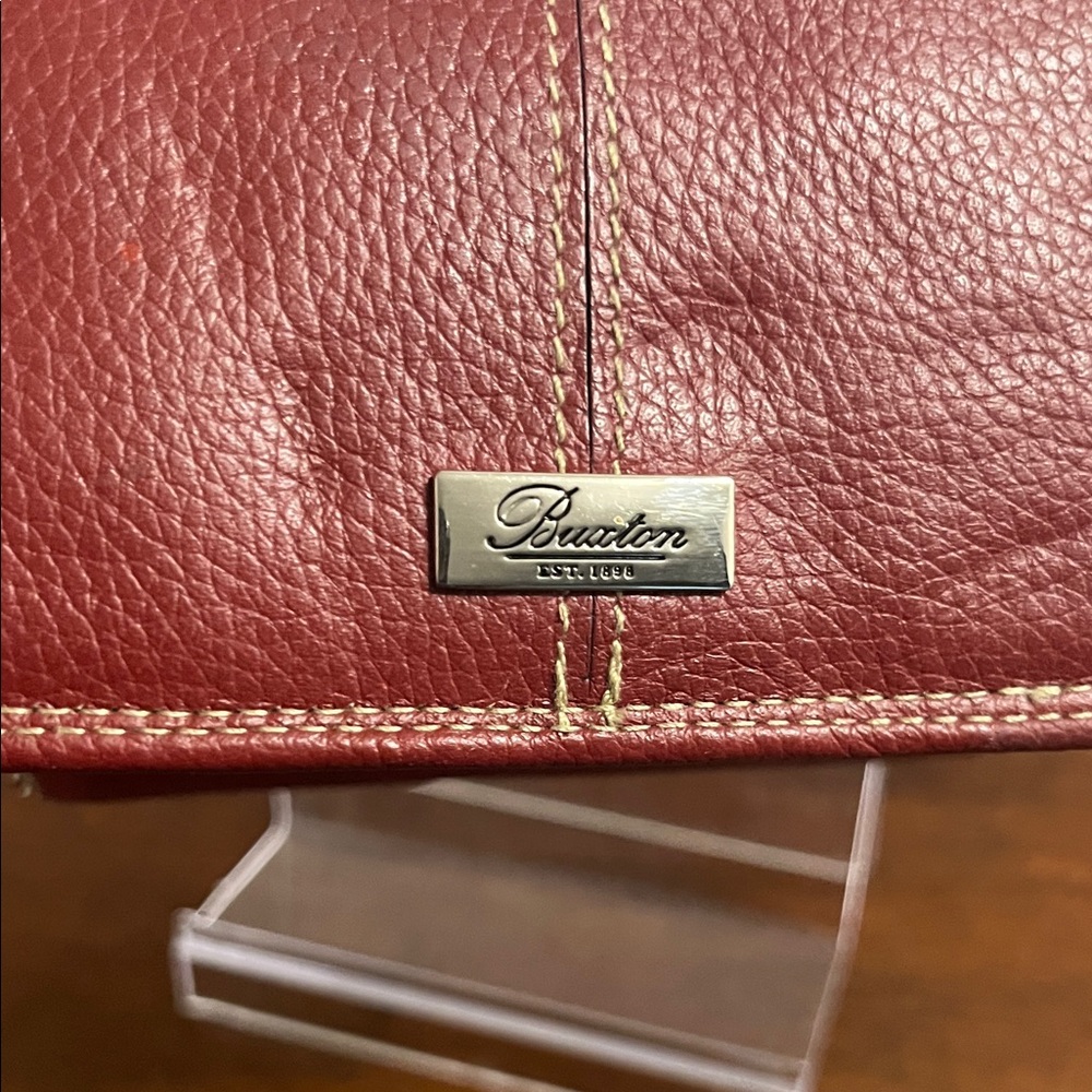EUC- Burton Red Genuine Leather Exterior  Wallet with Metal Accents - Picture 2 of 12